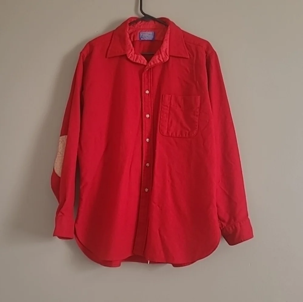Vtg  Pendleton Men's  Pure Virgin Wool  Button-Up Shirt Elbow Patches Tan XL - Picture 2 of 8